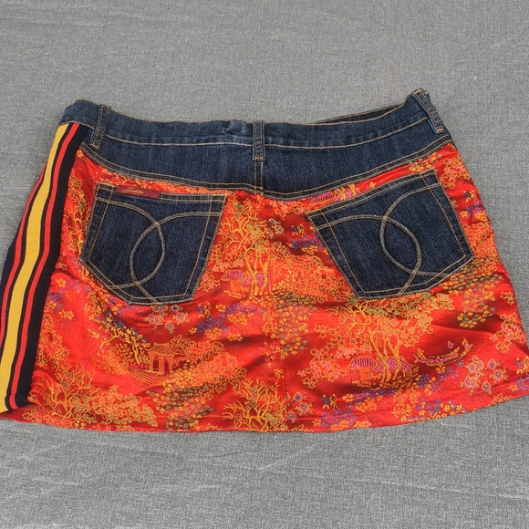 Jordache Vintage Jean Size 11 / 12 and satin skirt Red Gold Blue retro - Picture 8 of 15